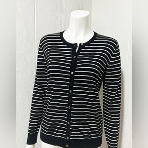 Jones New York Black and Cream Striped Cardigan